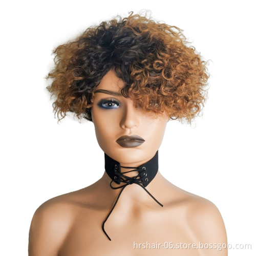 Best price and Hot sell wholesale machine made 6" ombre green/black brown/black remy human  brazilian virgin hair wig